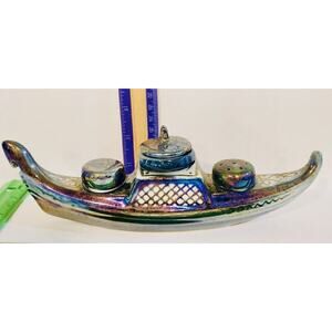 Vintage Porcelain De‎ France Blue Lusterware Gondola Salt And Pepper Shaker Boat